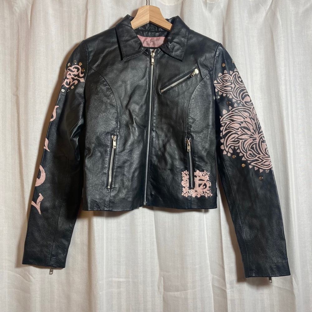 Vintage Wilson Leather Studded Hand Painted Distressed Rocker/Love Jacket Y2K‎ M
